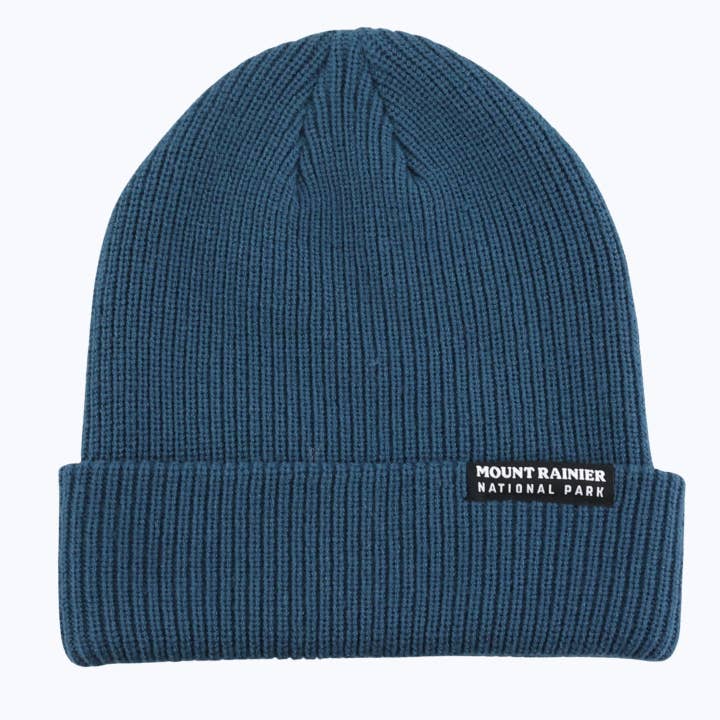 Mount Rainier National Park Recycled Beanie - Petrol Blue for wholesale by Rainier Watch Supply Co