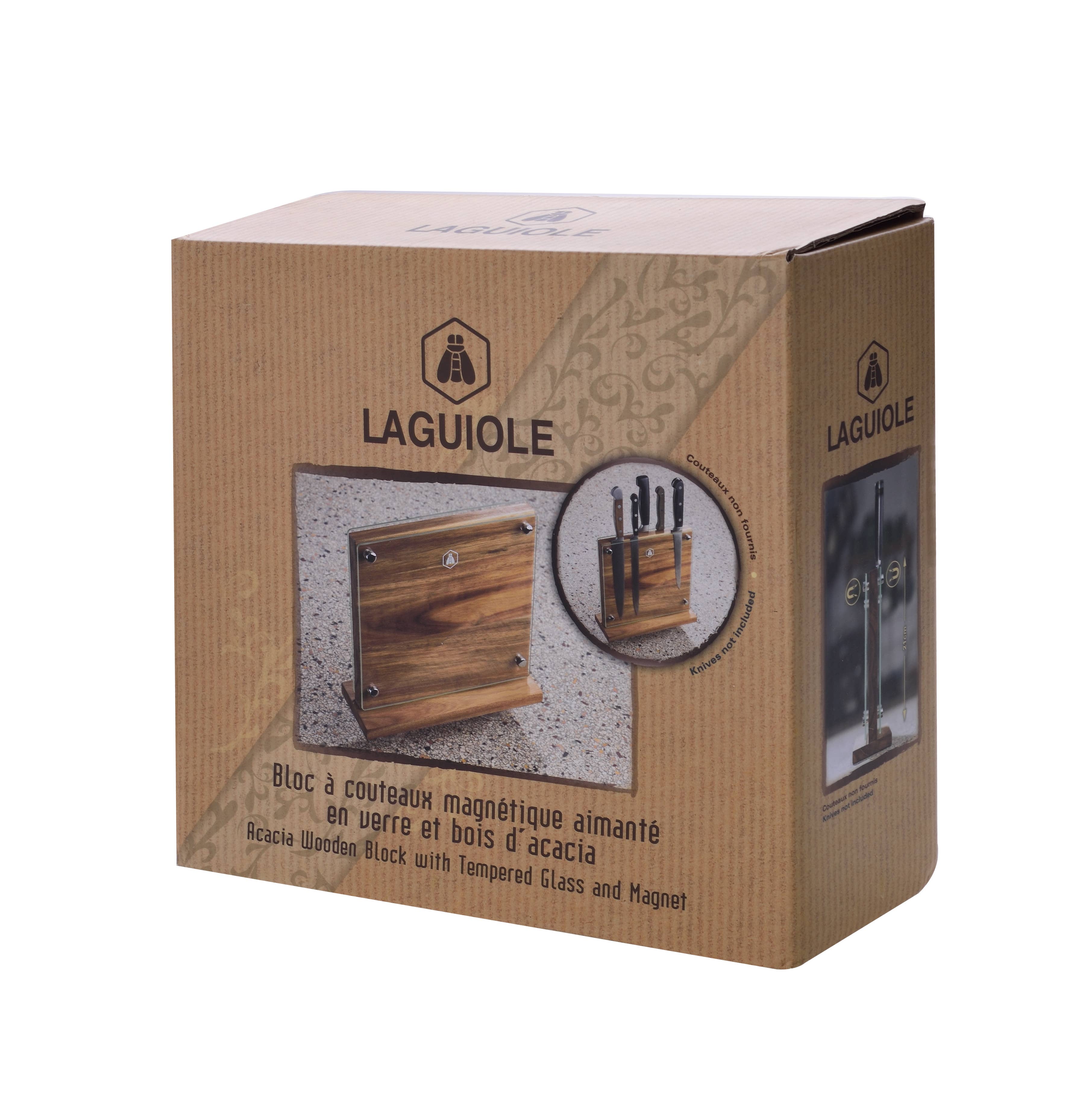 Laguiole – Großhandel Messeraufbewahrung – Messerblock aus Akazienholz mit magnetischer Halterung und Gehärtetem Glas7