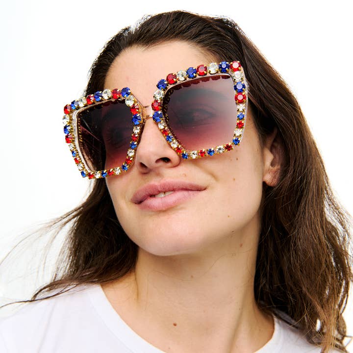 SongLily – Großhandel Sonnenbrille – Damen – Sonnenbrille mit roten, weißen und blauen Steinen