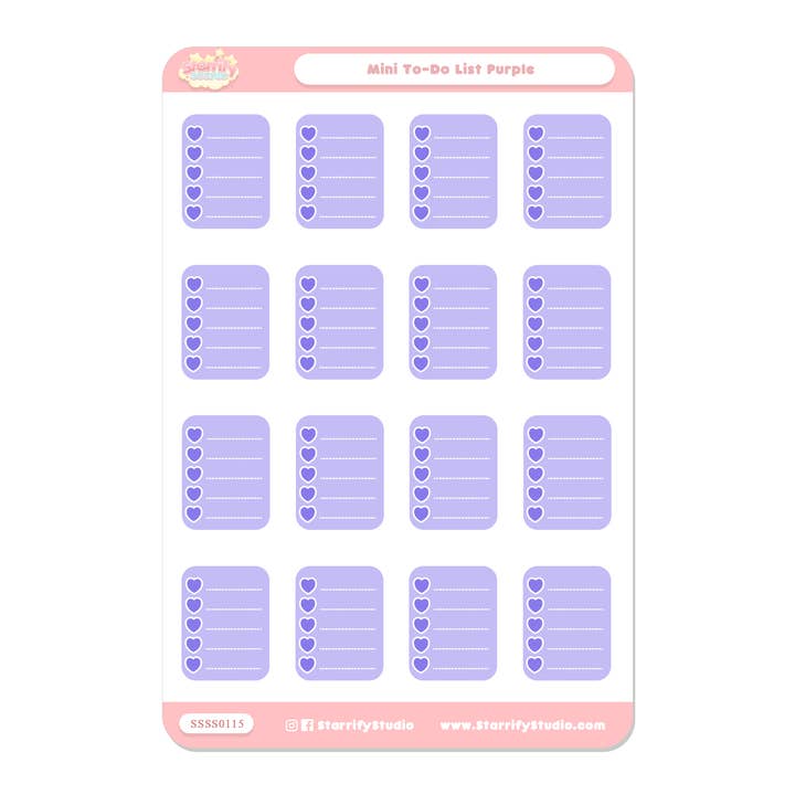 Mini To-Do Purple Sticker Sheet for wholesale by Pastel Dreamer, LLC.