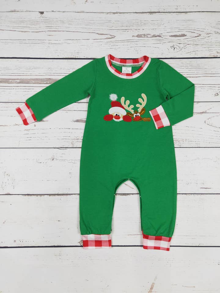 sassy kids palace - Wholesale Jumpsuit - Baby - Green Deer Appliqué Christmas Baby Romper0