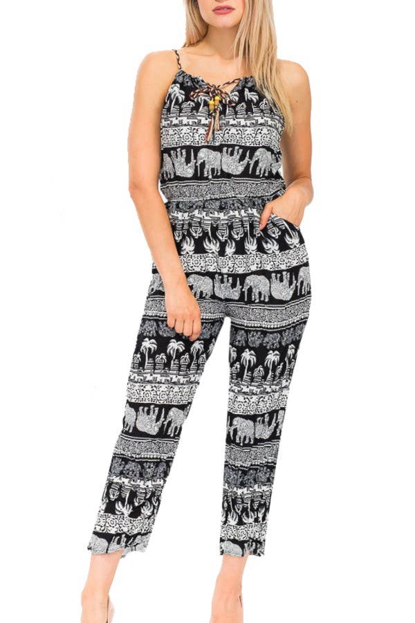 Cap Zone - Wholesale Jumpsuit - Women's - Detailed Elephant Print Summer Jumpsuit6