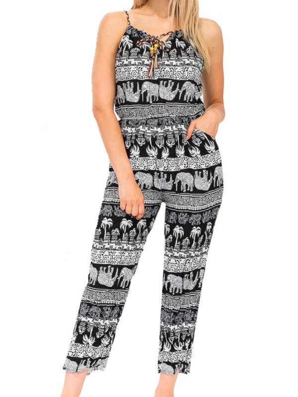 Cap Zone - Wholesale Jumpsuit - Women's - Detailed Elephant Print Summer Jumpsuit6