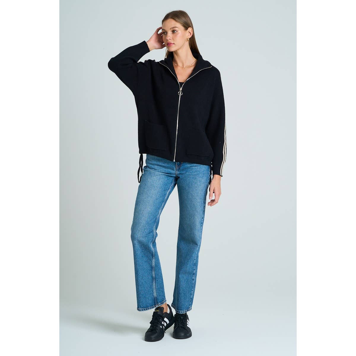 The GREii - Vente Pull en maille – femme - Pull en tricot à manches rayées et fermeture éclair14