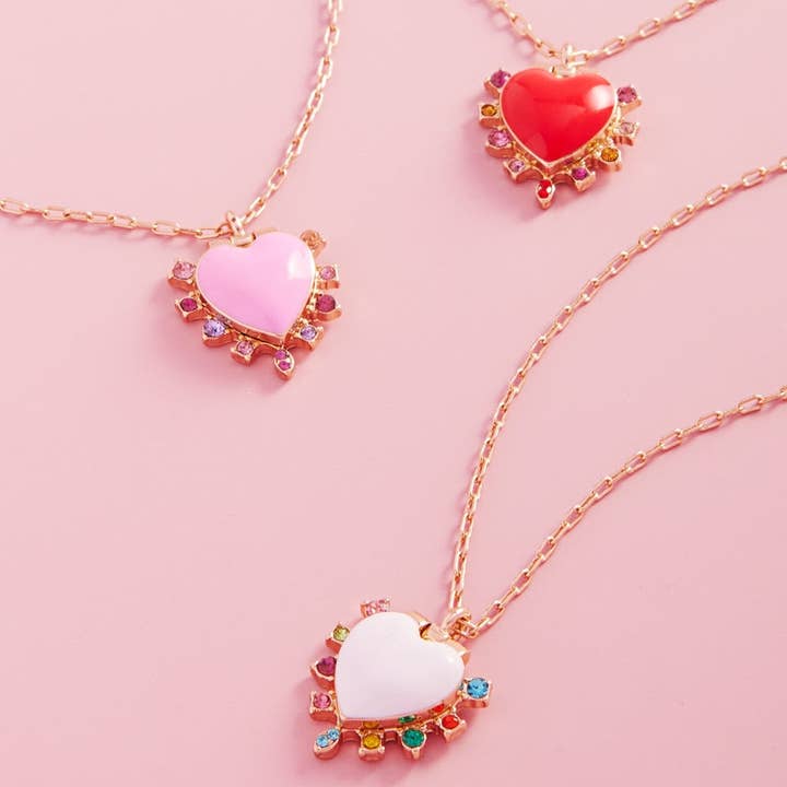 Valentine Heart Enamel Color Stones Short Necklace for wholesale by Designature New York