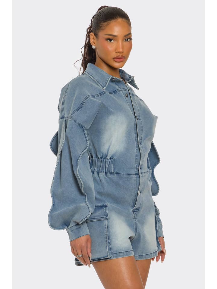 Athina Collection - Wholesale Romper - Women's - Sculpted Edge Denim Romper2