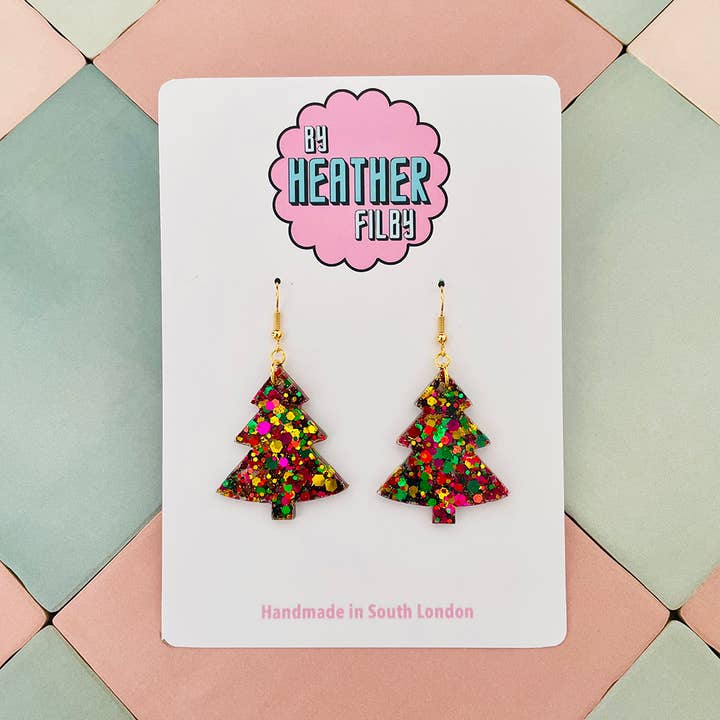 Glitter Christmas Tree Earrings (TWO SIZES) - Best Seller for wholesale by By Heather Filby