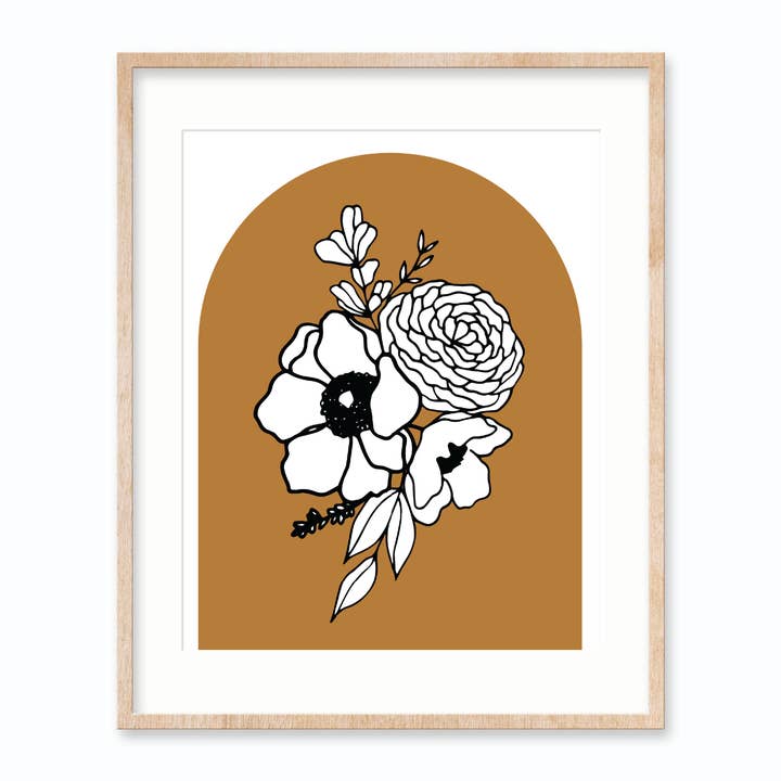 Modern Florals on Ochre - Art Print for wholesale by Teluna