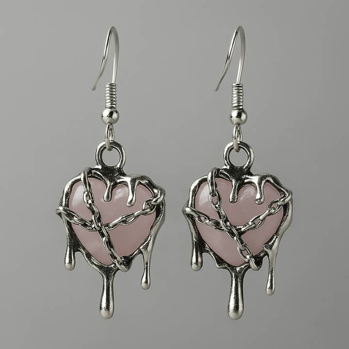 Silver Pink Resin Melting Heart Charm Earrings for wholesale by ARTEMIS