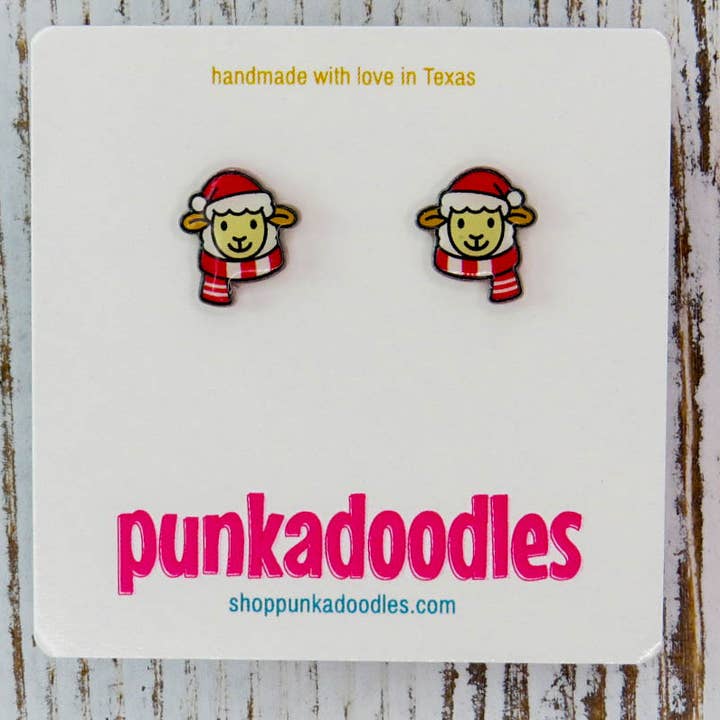 Punkadoodles.co - Wholesale Stud/Post Earrings - Christmas Sheep Earrings