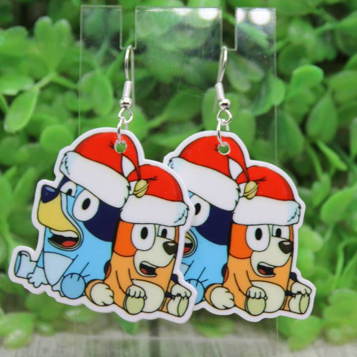 Santa Hat Bingo & Bluey Dangle Earrings for wholesale by Hylidae Boutique
