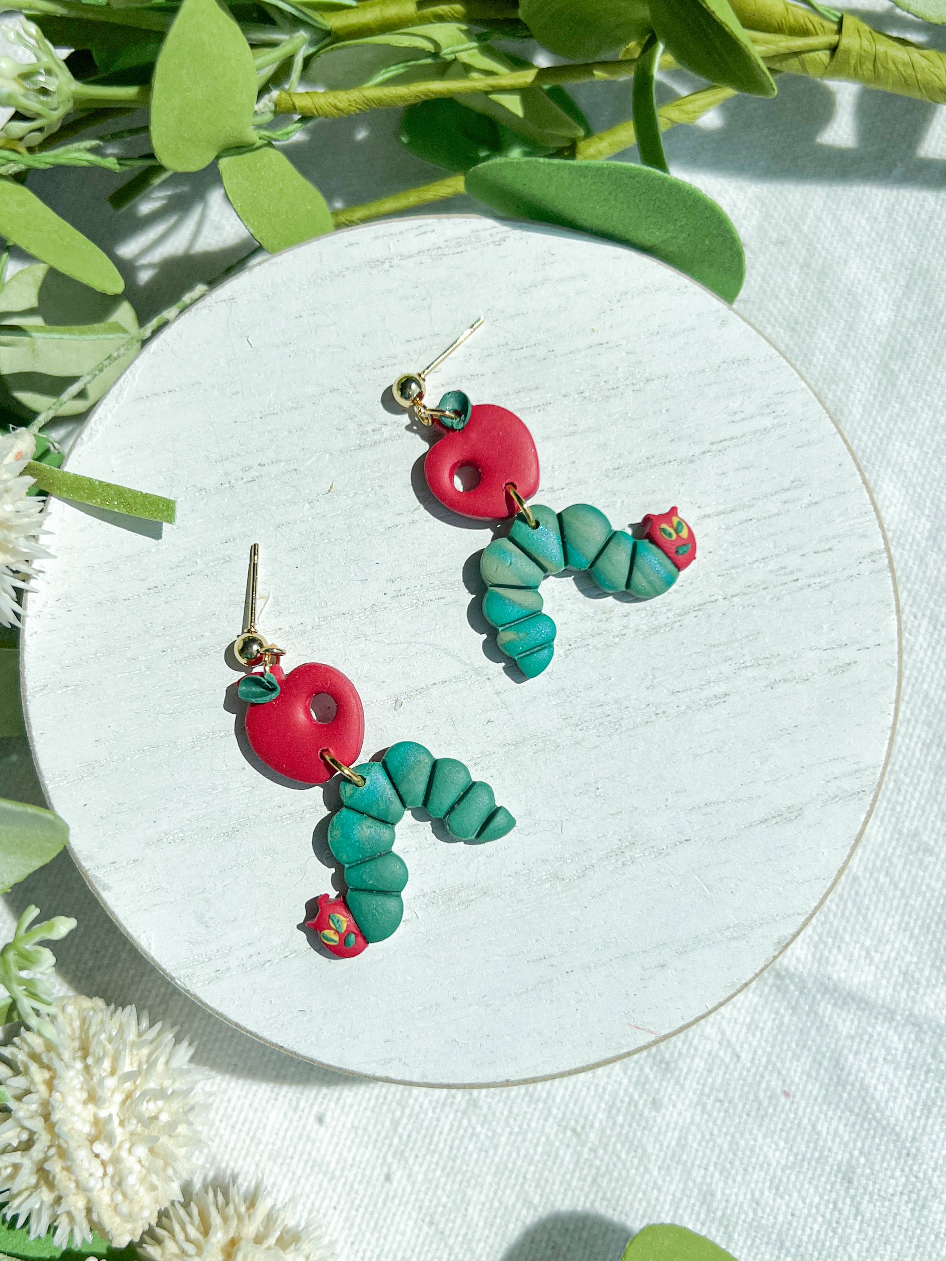 Morning Dew Designs – wholesale Dangle earrings – Hungry Caterpillar Polymer Clay Earrings | Teacher |Bookworm1