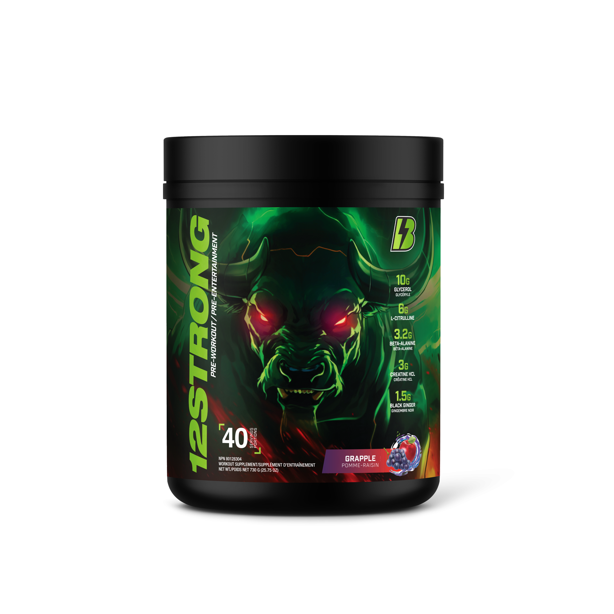 BULL Nutrition – wholesale Protein/superfood powder – 12 STRONG Pre-Workout – Apple Grape1