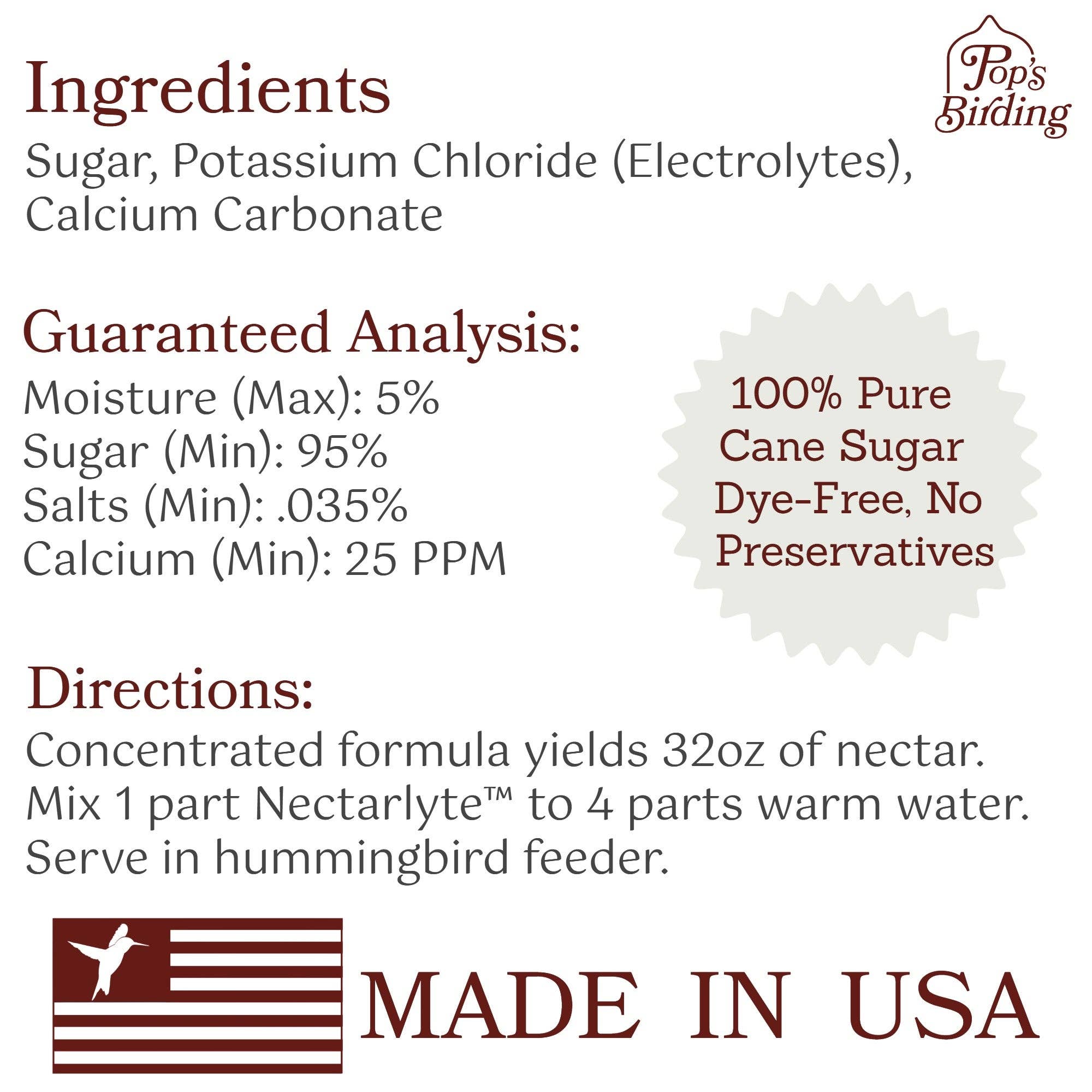 Pop's Birding – Großhandel Vogelfutterspender – Nectarlyte™ Kolibri-Nektar, Pulverkonzentrat 8 Unzen5