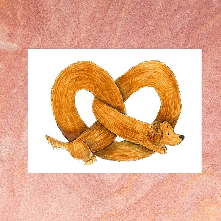 Pretzel Dog - 5x7" Art Print for wholesale by Samun Arts