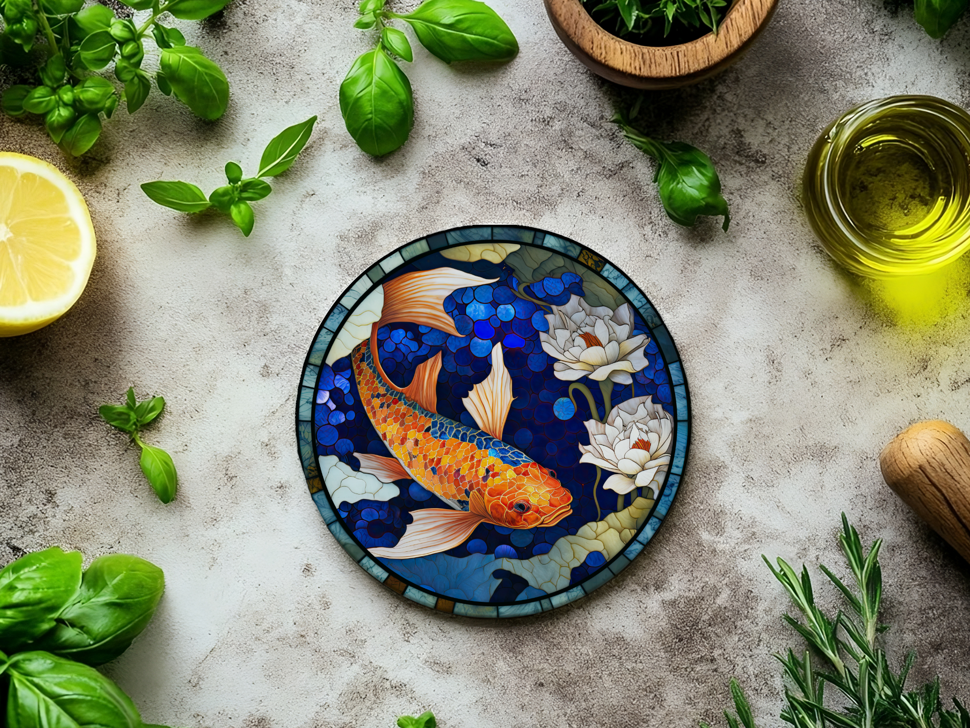 Fernville Creations - Wholesale Coasters - Stained Glass Koi & Goldfish Ceramic Coasters for Home Decor11