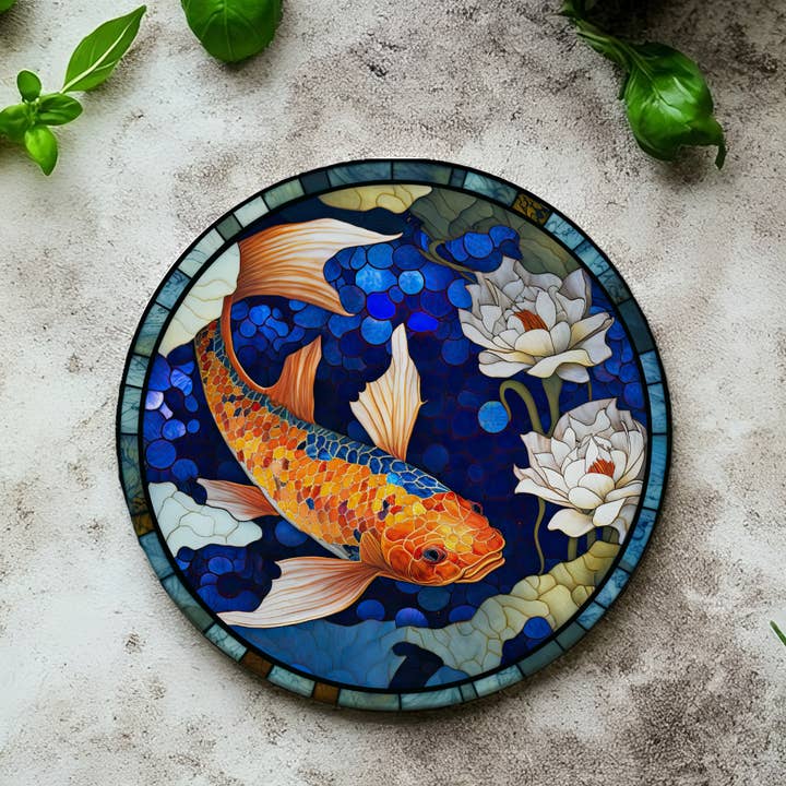 Fernville Creations - Vente Sous-verre - Sous-verres en céramique Koi et poisson rouge en vitrail pour décoration intérieure11
