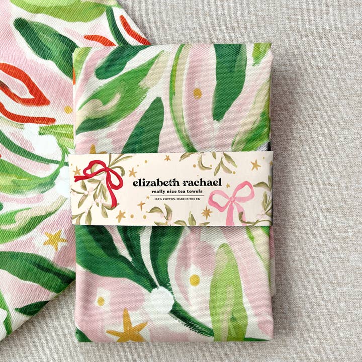 Luxury Christmas Mistletoe Tea Towel 100% Cotton Dish Towel for wholesale by Elizabeth Rachael