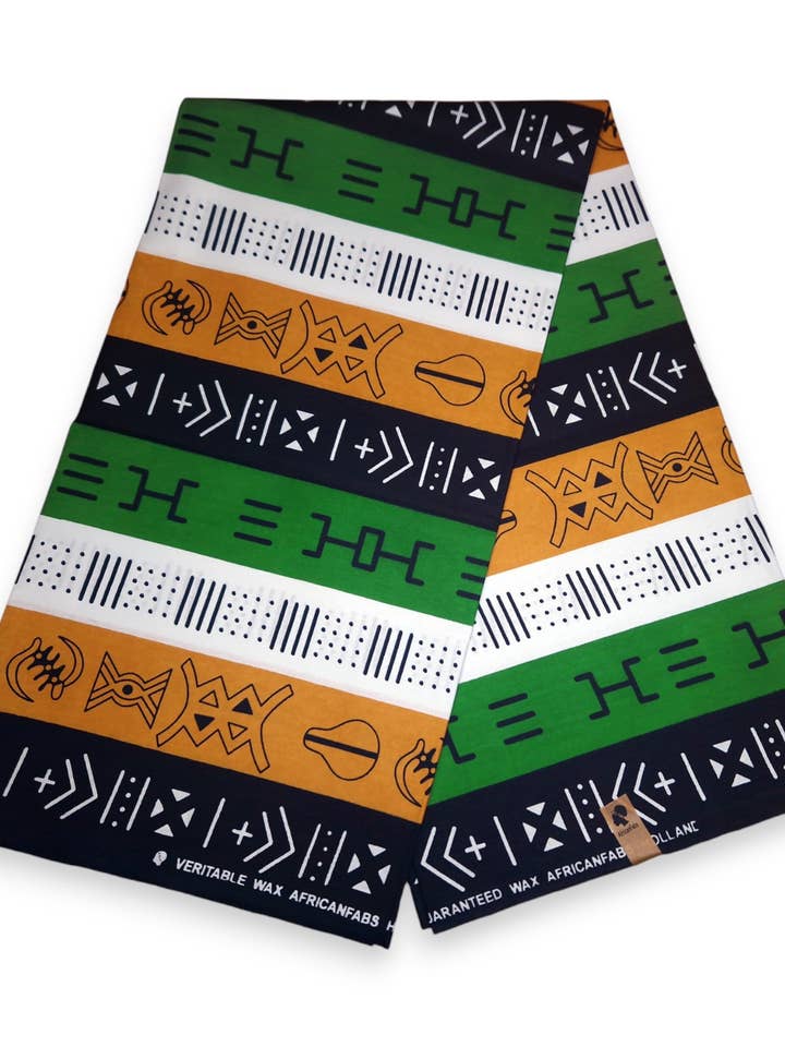6 Yards - Afrikaanse groene Bogolan-symbolen / Modderdoek printstof / doek (Traditioneel Mali) voor wholesale door AfricanFabs