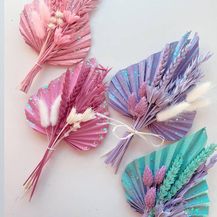 Petals & Pampas - Wholesale Cake/Cupcake Topper - Cake Topper - Mixed Palm Spear Bouquets - Colour Pop