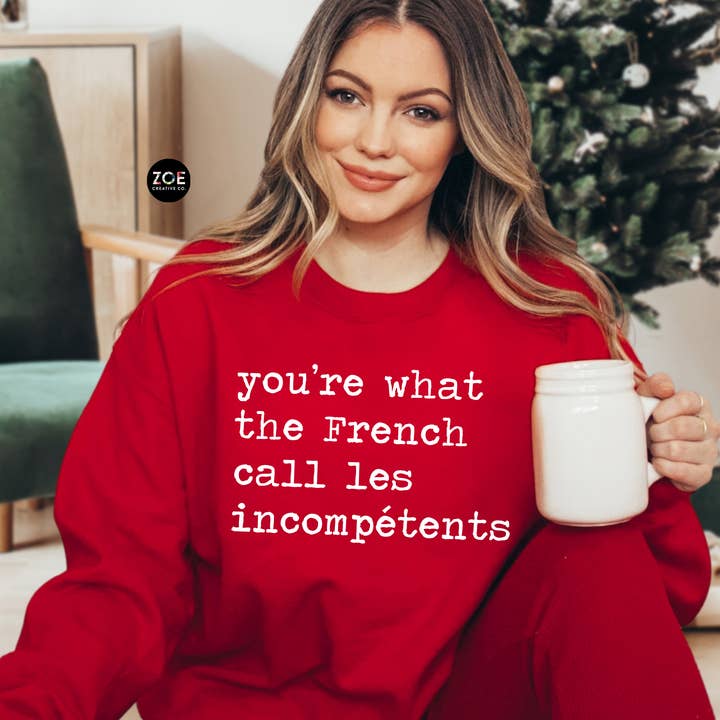 Hjemme Alene Jul Sweatshirt Fransk Call Les Incompetents for engroshandel hos Zoe Creative Co