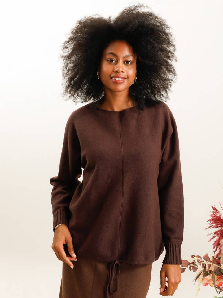 DIX-ONZE - Wholesale Knit Sweater - Women's - Fine Knit Minimalist Sweater – Adjustable Base with Tie