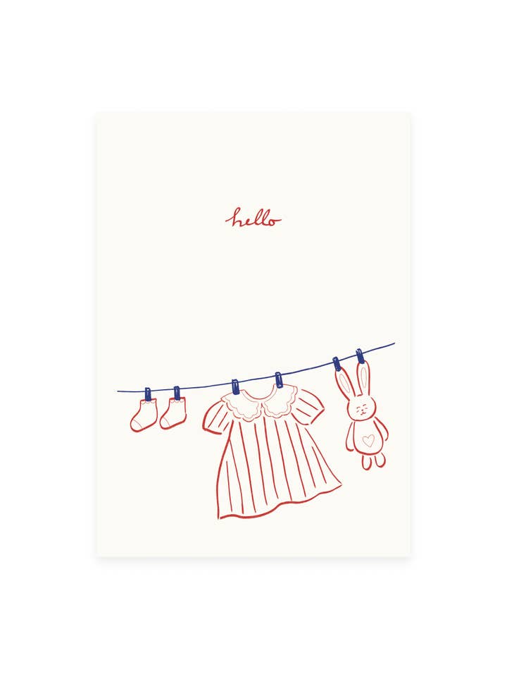 Vykort 'hello' (Risografi) | Kort för födelse av flicka för wholesale av L'Atelier Samedi