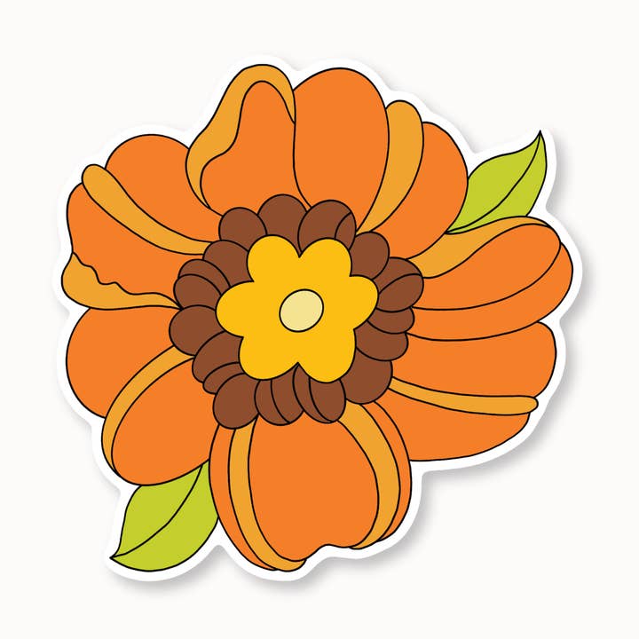 Pegatina de vinilo impermeable con diseño de flor retro, 3” x 3” para venta al por mayor de Coco Clem