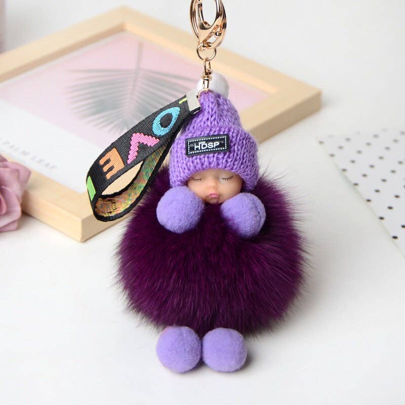 FurDecoration - Vendita all'ingrosso Portachiavi - Donna - Sleep Doll, portachiavi in vera pelliccia di volpe, con ciondolo, accessorio per telefono6