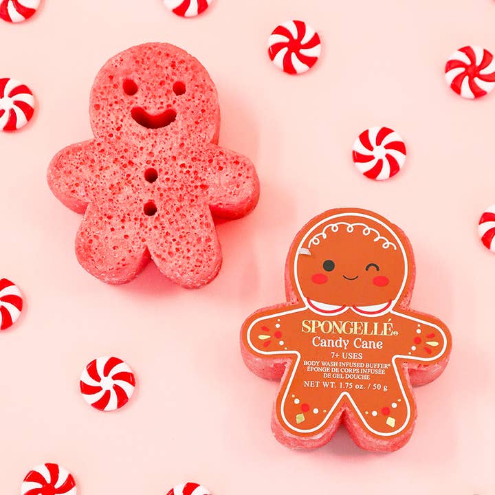 Spongellé | Valentines Day Gifts | Easter Gifts - Wholesale Bath pouf/sponge - Candy Cane Gingerbread Holiday Buffer - Christmas Stocking 0