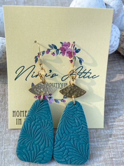 Teal leaf texturized clay rounded triangle for wholesale by Nina’s Attic