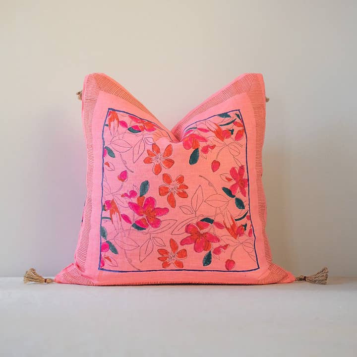 Soil to Studio - Wholesale Throw Pillow Cover - Teejan - Handwoven and Block-Printed 100% Linen Pillowcase0