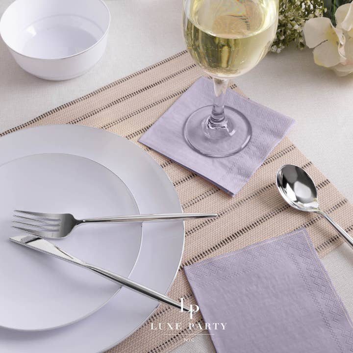 Luxe Party - Wholesale Disposable Napkin - Lavender with Silver Stripe Paper Cocktail Napkins | 20 Napk