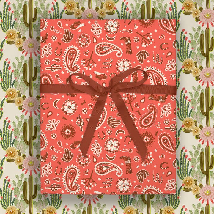 Bandana & Cactus Garden | Flat Gift Wrap | Double-Sided for wholesale by O.O.M.F. Creative