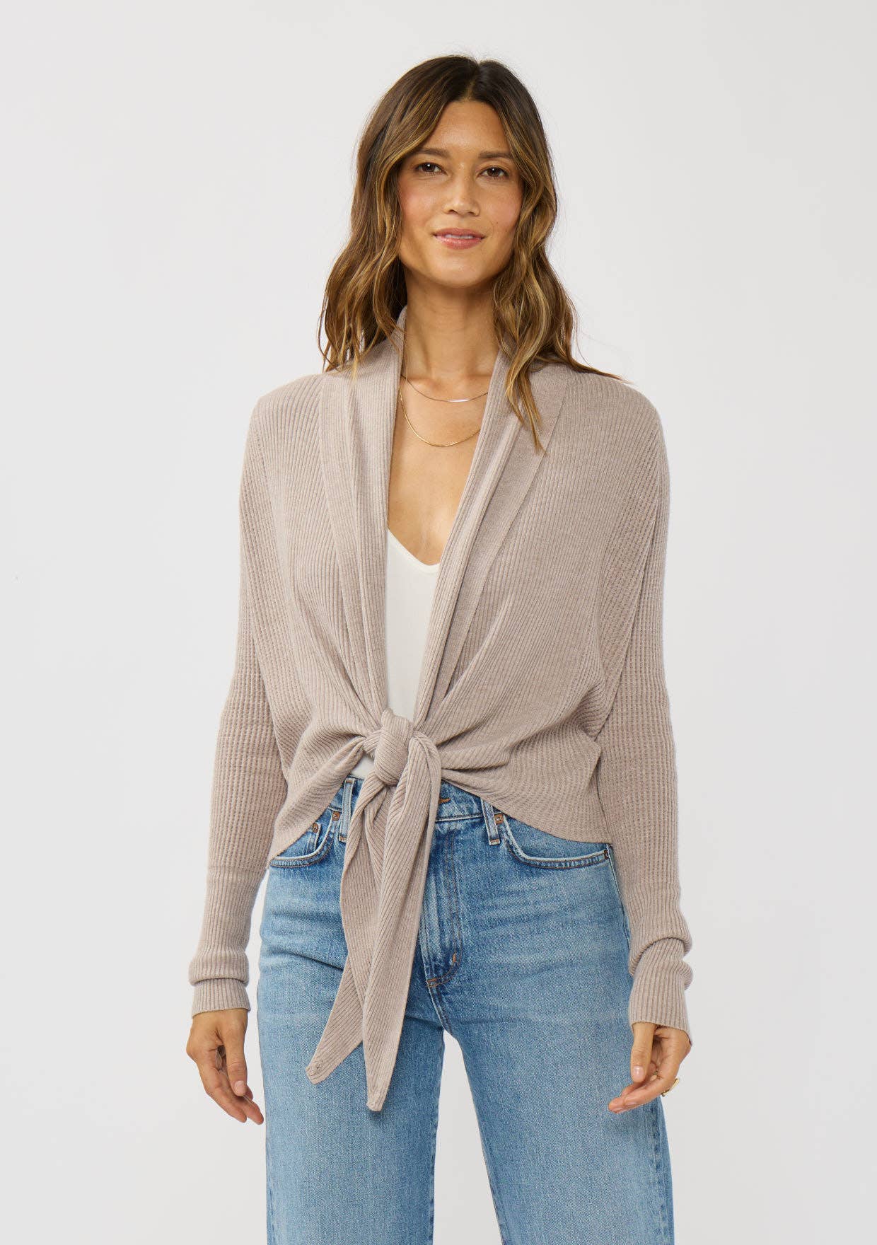 Lovestitch - Wholesale Cardigan - Women's - Waffle Knit Long Sleeve Tie Front Cardigan109