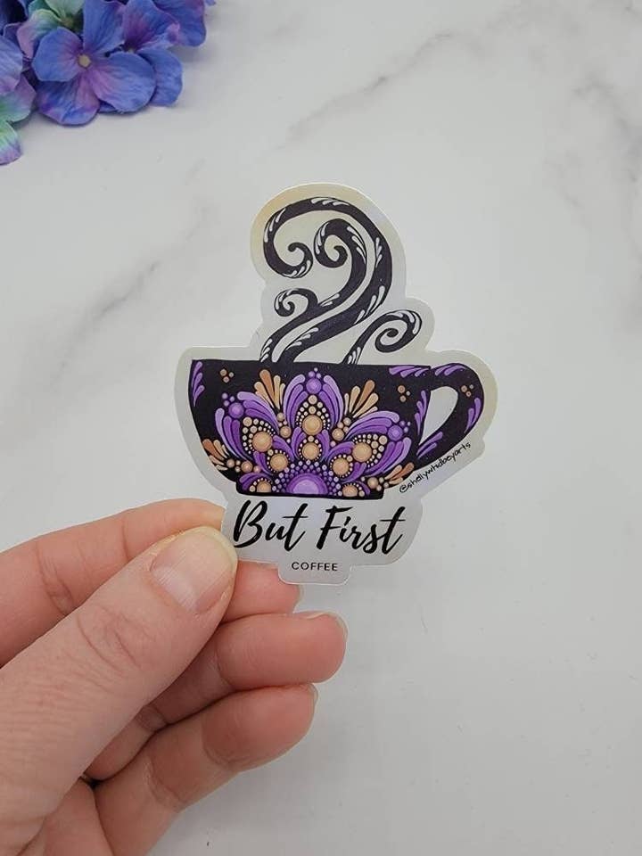 But First, Coffee Vinyl Sticker for wholesale by Shelly Whidbey Arts