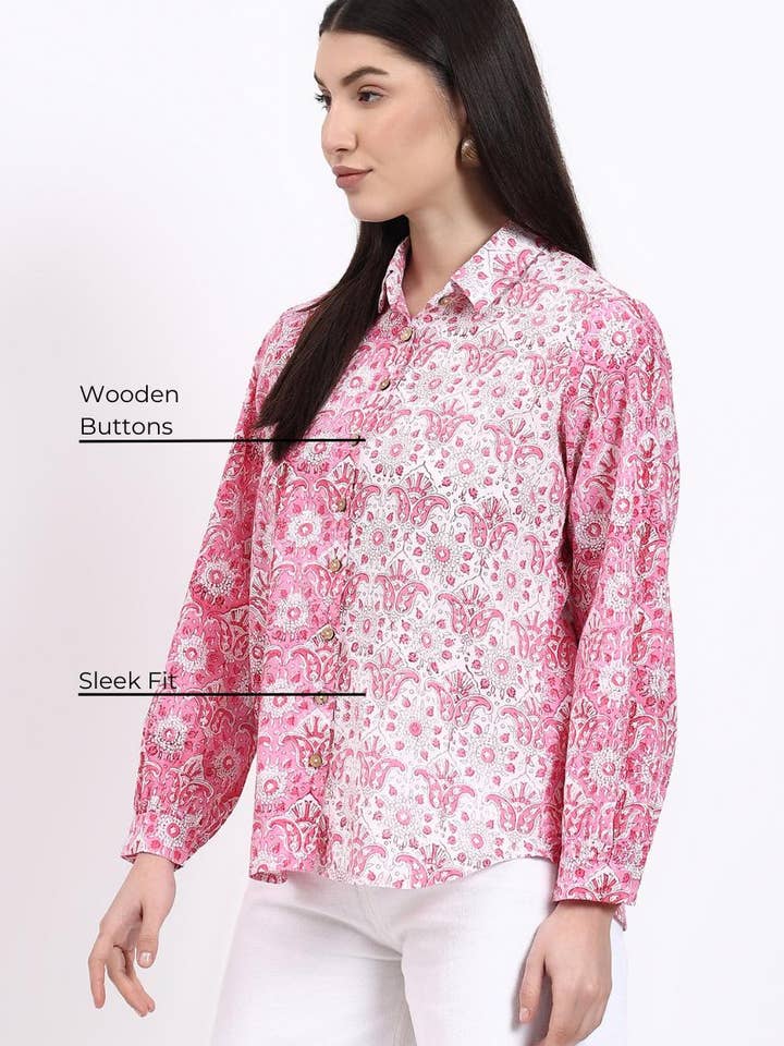Hi Handmade - Wholesale Buttoned-down shirt – Women's - Panel Shirt - Pink2