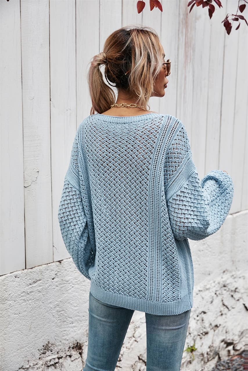 ePretty - Wholesale Knit Sweater - Women's - SZ53-SW6019 Open Knit Slouchy V-Neck Sweater14