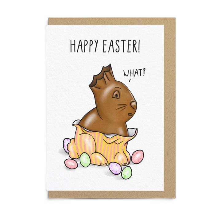 Roligt påskkort med påskhare för familjen - Chokladhare för wholesale av Sketchy Print Co