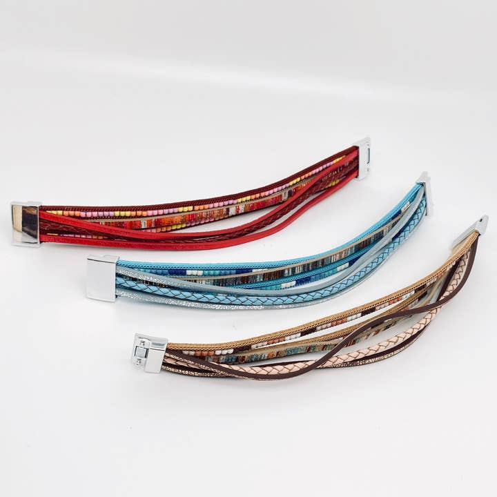 Mio Queena - Wholesale Bangle Bracelet - Bohemian Hand-woven Magnetic Buckle Leather Bracelet - BJ/LB