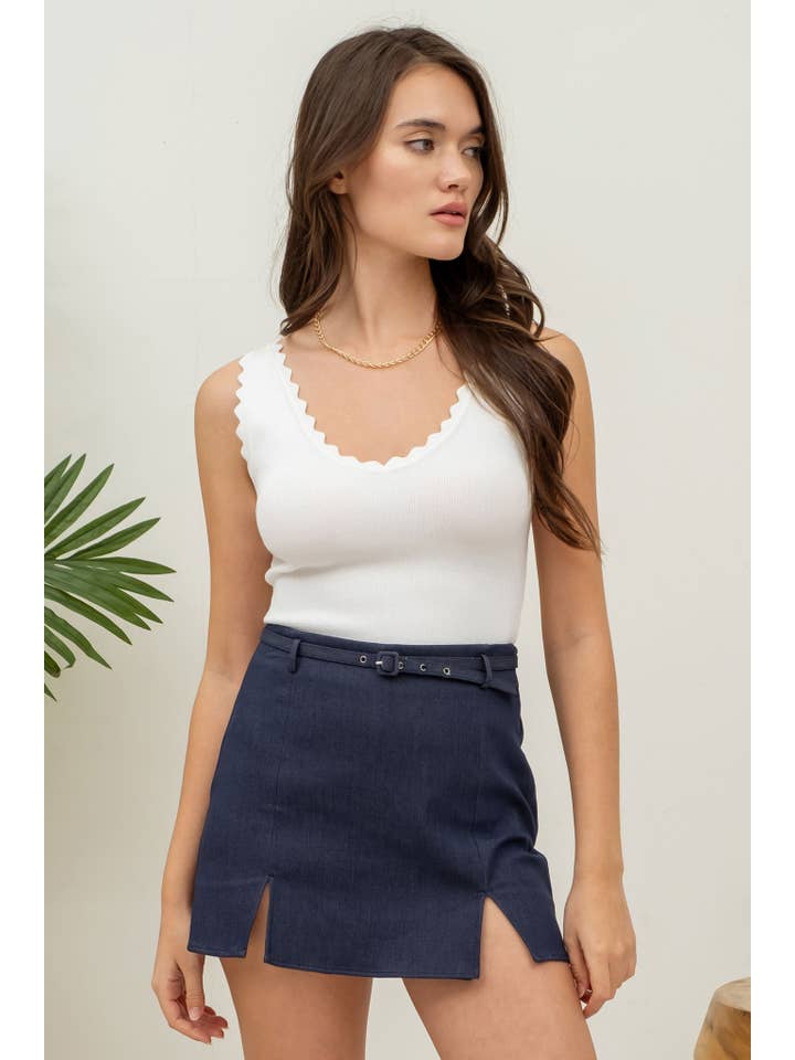 The Workshop Studio – wholesale Stickad topp - Dam – ÄRMLÖS TRÖJA MED KAMMUSSLINGSKANT STICKAD CROP TOP38