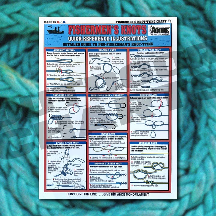 Outdoor Charts - Venta al por mayor Accesorios de deporte - Tabla de atar nudos de pescadores #1 (Pro-Fisherman)