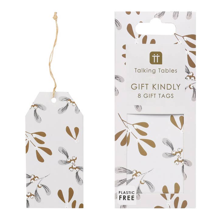 Mistletoe White Christmas Gift Tags | 8 Pack | Gifts | for wholesale by Talking Tables UK