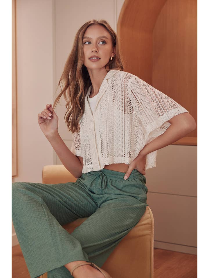 CRÈME Haut court en crochet chic et tendance pour l'été - TI6274FO en vente sur Faire2