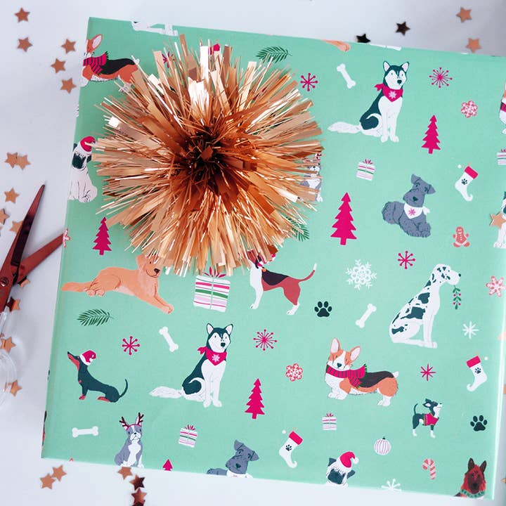 JM Design Studio - Wholesale Flat Wrap - Pawlidays Wrapping Paper, Dog Christmas Wrapping Paper