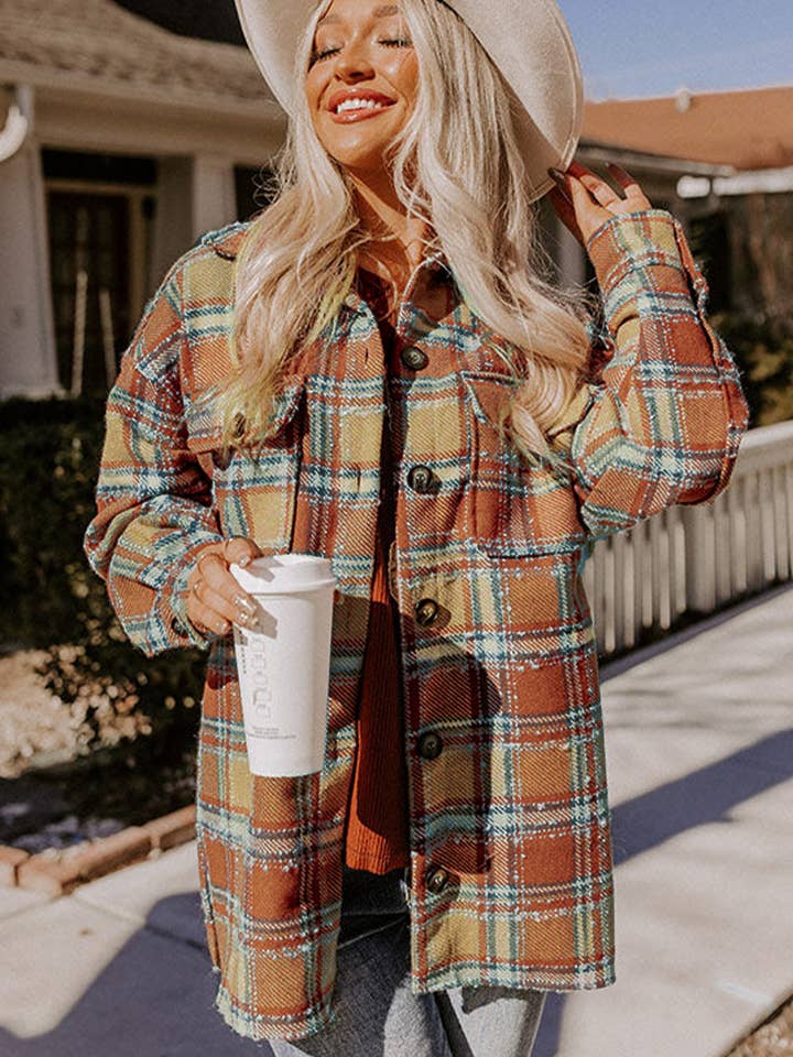 Lovesoft - Wholesale Shirt Jacket/Shacket - Women's - Oversized Flap Pockets Plaid Shacket with Slits