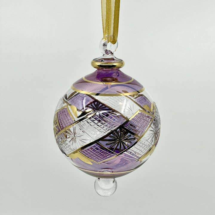 Arabazaar Gallery LLC - Wholesale Ornament - Large Crystal Globe w/ Hand Painted Geometric Design - Egyptian Hand Blown Glass Ornament3