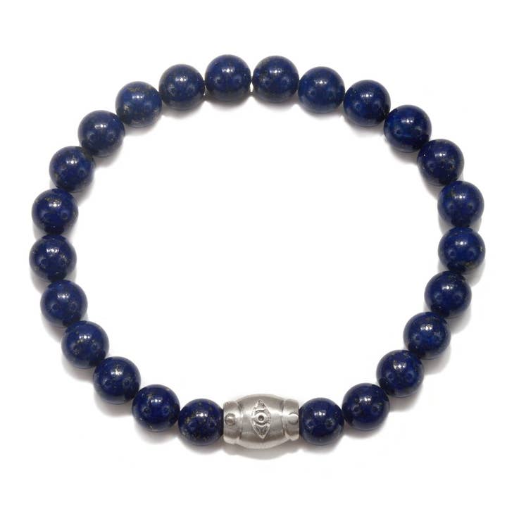 Bracelet extensible pour homme en forme d'œil de lapis (unisexe) pour la vente par Satya Jewelry