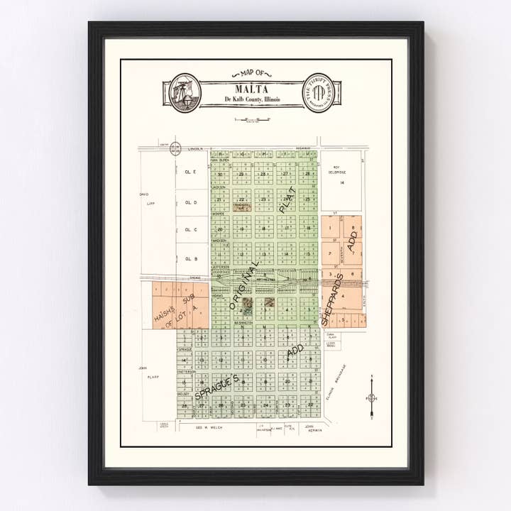 Ted's Vintage Art - Wholesale Map - Vintage Map of Malta, Illinois 1929
