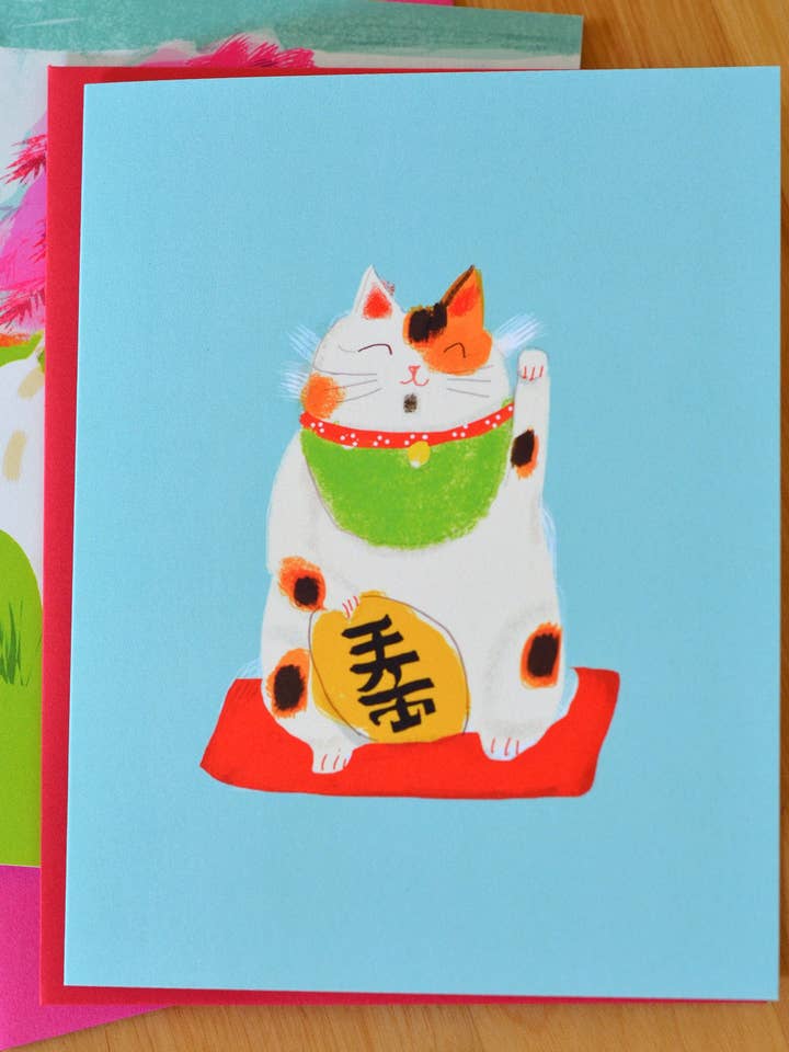 Maneki Neko Lucky Cat Card for wholesale by The Dancing Cat